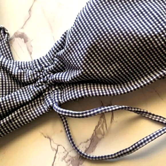 Take 50% OFF- Kora Sol Women's Gingham Cinch Front Bikini Top Navy , Size-M - Picture 5 of 8